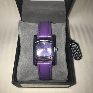 BRAND NEW IN BOX! ECHO STAINLESS STEEL QUARTZ MOVEMENT PURPLE LEATHER WATCH